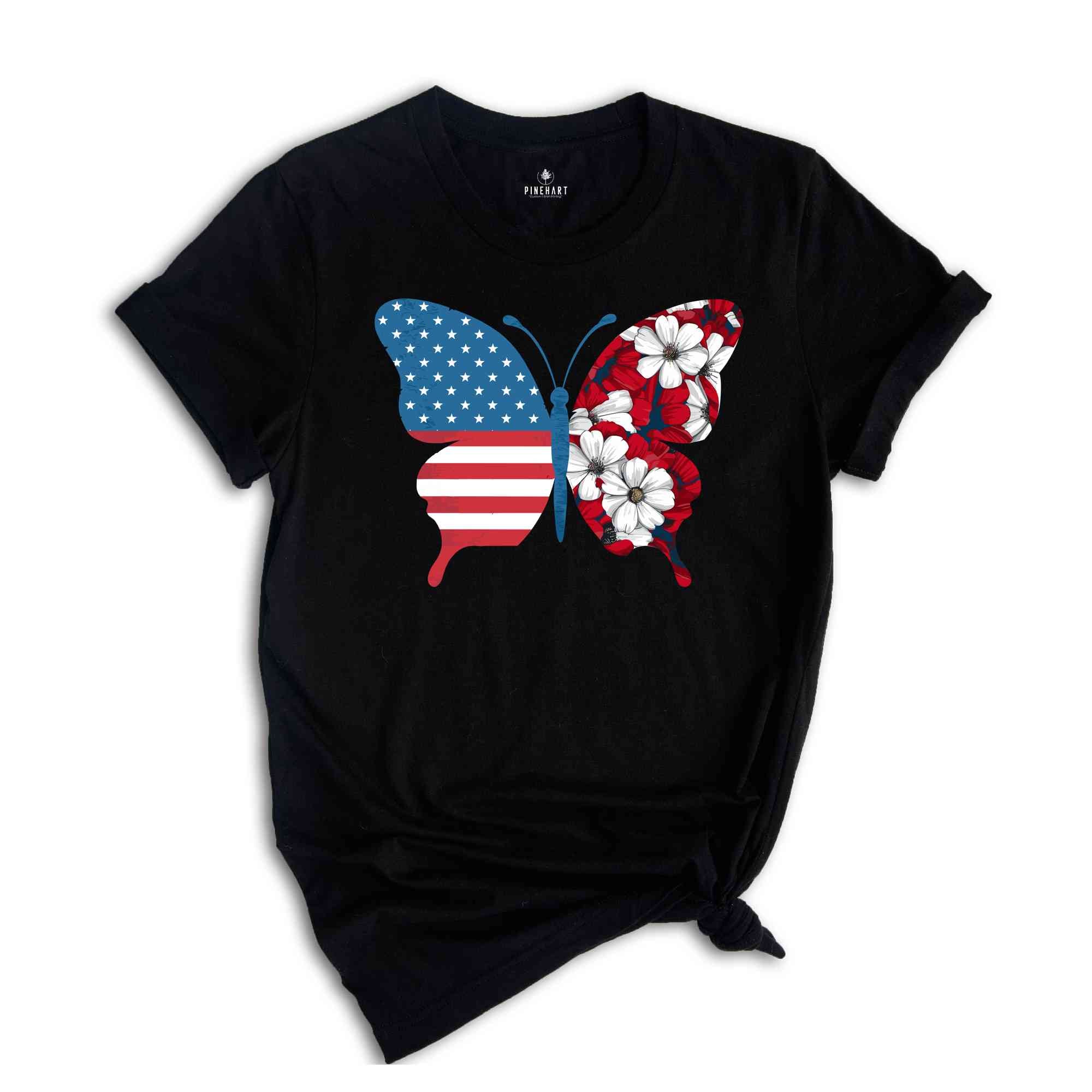 USA Butterfly Shirt, 4th Of July Shirt, Gift For 4th Of July, Patriotic Butterfly Shirts, Independence Day Tee, Floral Butterfly Tees