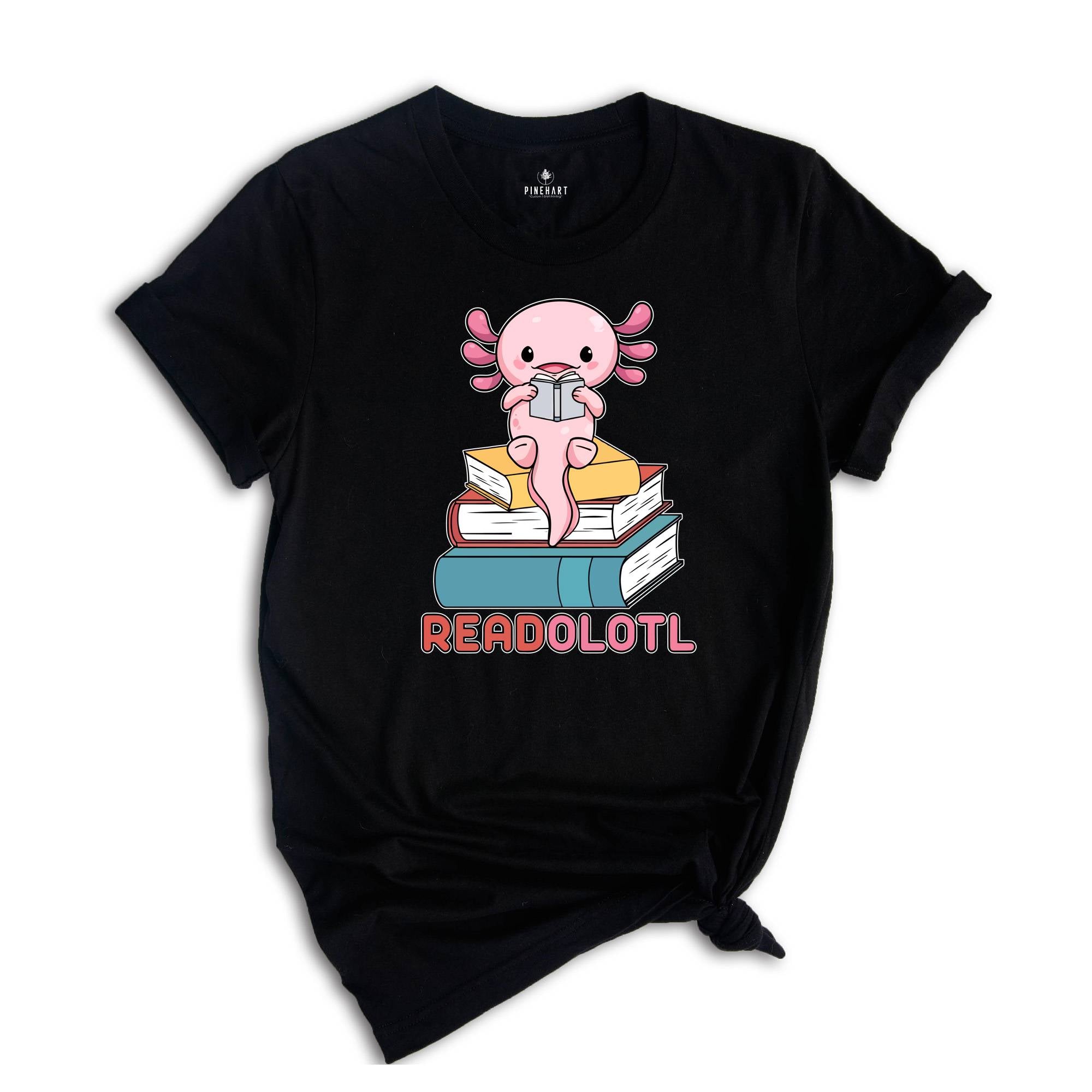 Readolotl Cute Shirt, Library T-Shirt, Bookworm Gift Tee, Axolotl Book Lover Tee, Librarian Gift, Book Lover Gift