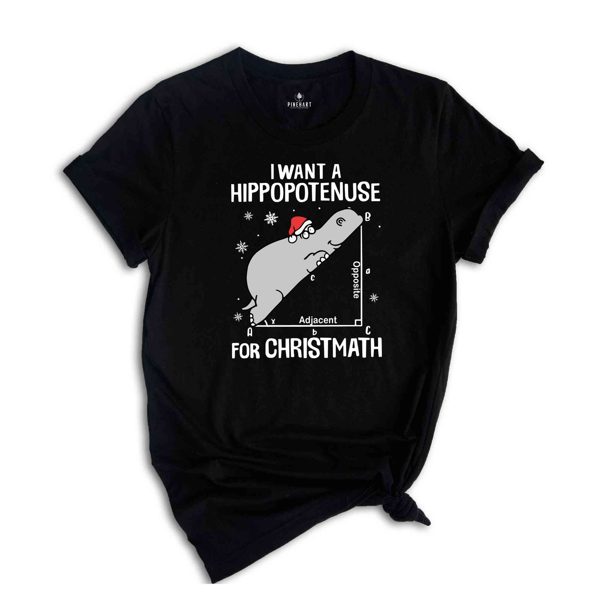 I Want a Hippopotenuse for Christmath Shirt, Hippo Santa Hat T-Shirt, Math Teacher Christmas Gift, Hippo Christmas Shirt