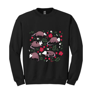 Opossum Sweatshirt, Possum Sweatshirt, Cute Possum Gifts, Floral Opossum, Strawberry Sweatshirt