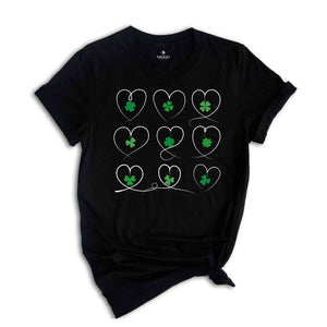 Shamrock Heart St Patrick's Day T-Shirt, Shamrock Tee, St Patrick's Day Gift, St Patrick's Day Tee, Shamrocks Hearts Tee, Lucky Shirt