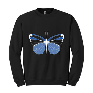 Blue Butterfly Sweatshirt, Butterfly Lover Sweatshirt, Butterfly Hoodie, Butterflies Sweater, Blue Lover Gift, Woman Butterfly Sweatshirt