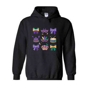 Mardi Gras Coquette Sweatshirt, Mardi Gras Hoodie, Mardi Beads Hoodie, Louisiana Festival Hoodie, New Orleans Carnival Bow Sweatshirt