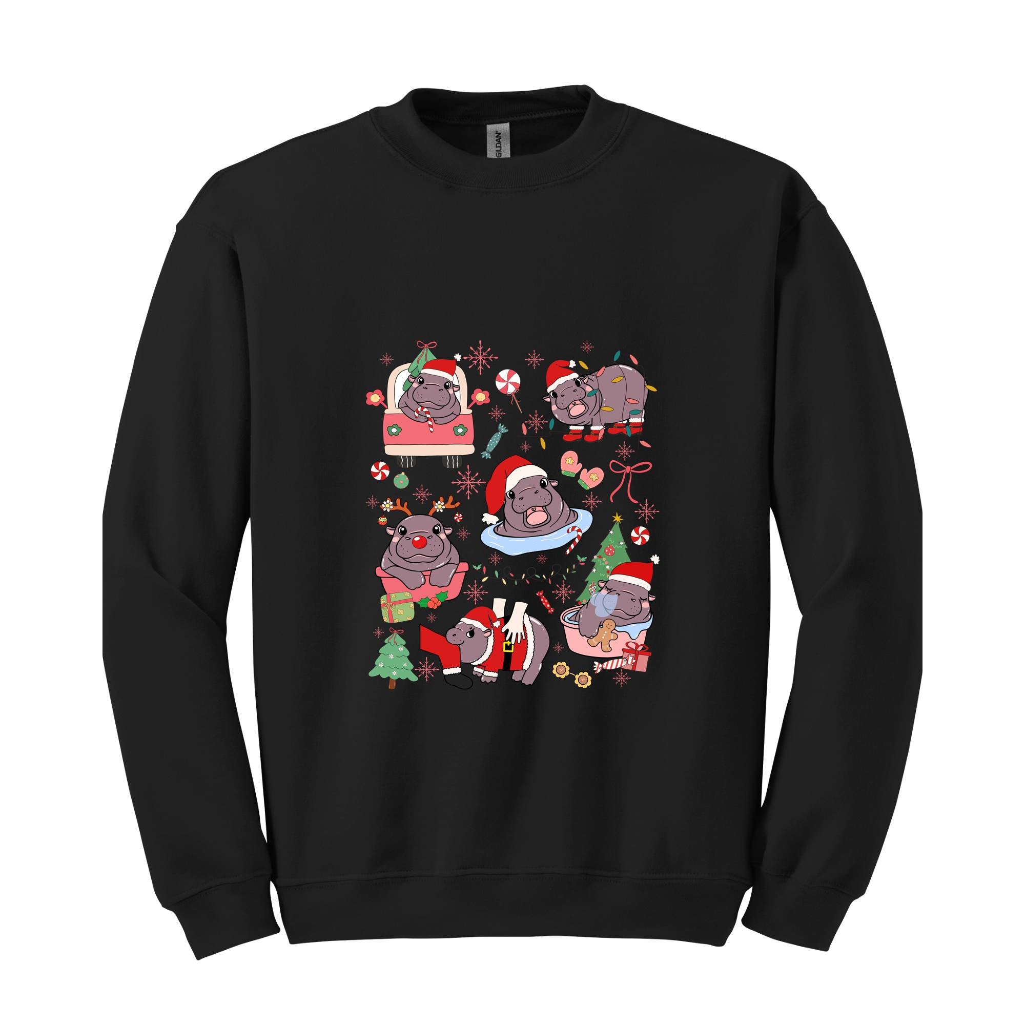 Christmas Coquette Moo Deng Sweatshirt, Coquette Bows Sweater, Moo Deng And Christmas Tree Sweatshirt, Festive Holiday Sweatshirt