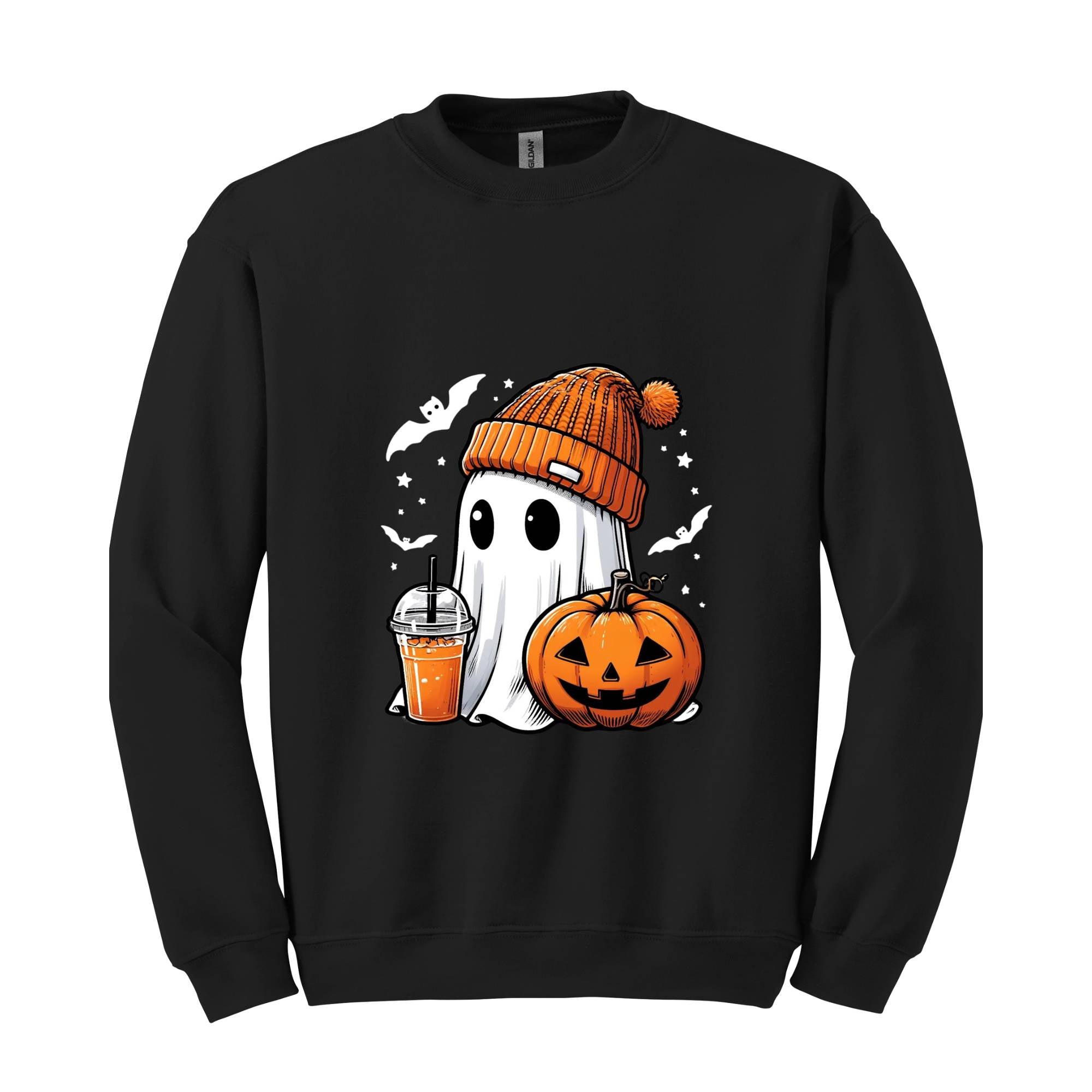 Cute Ghost Halloween Sweatshirt, Ghost Coffee Sweatshirt, Coffee Lover Sweater, Pumpkin Head Crewneck, Pumpkin Spice Shirt, Boo Sweatshirt