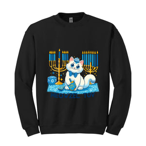 Meowzel Tov Sweatshirt, Festive Cat Mazel Tov Holiday Hanukkah Sweatshirt, Ugly Holiday Sweater, Holiday Cat Sweatshirt