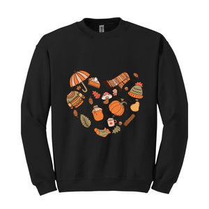 Fall Autumn Doodle Heart Sweatshirt, Pumpkin Heart Sweatshirt, Fall Lover Gift, Cute Pumpkin Sweater, Thanksgiving Sweatshirt