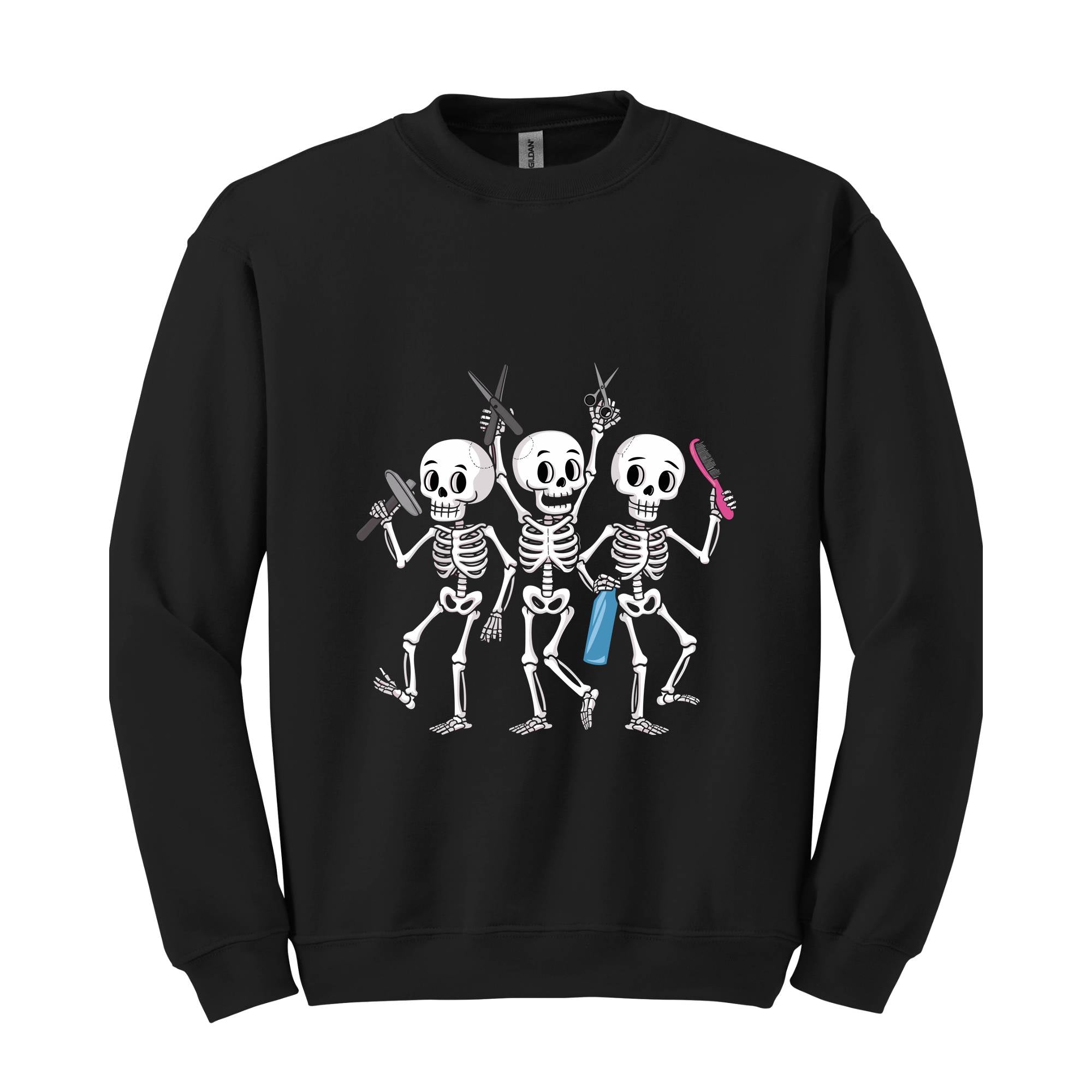 Hairstylist Skeleton Sweatshirt, Spooky Hair Salon , Cosmetology School Student Tee, Hairdresser