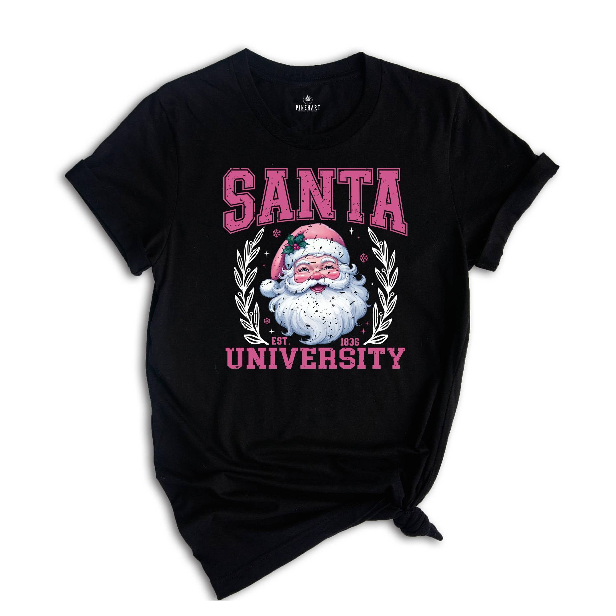 Santa University Shirt, Pink Christmas Shirt, Santa Face Shirt, Cute Christmas Shirt, Women's Christmas Shirt, Christmas Gift, Xmas Tee