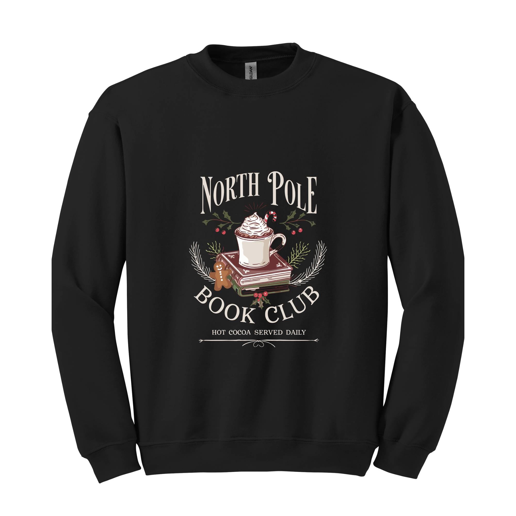 North Pola Book Club Sweatshirt, Hot Cocoa Served Daily Sweatshirt, Christmas Sweatshirt, Books Christmas Sweatshirt, Teacher Sweatshirt