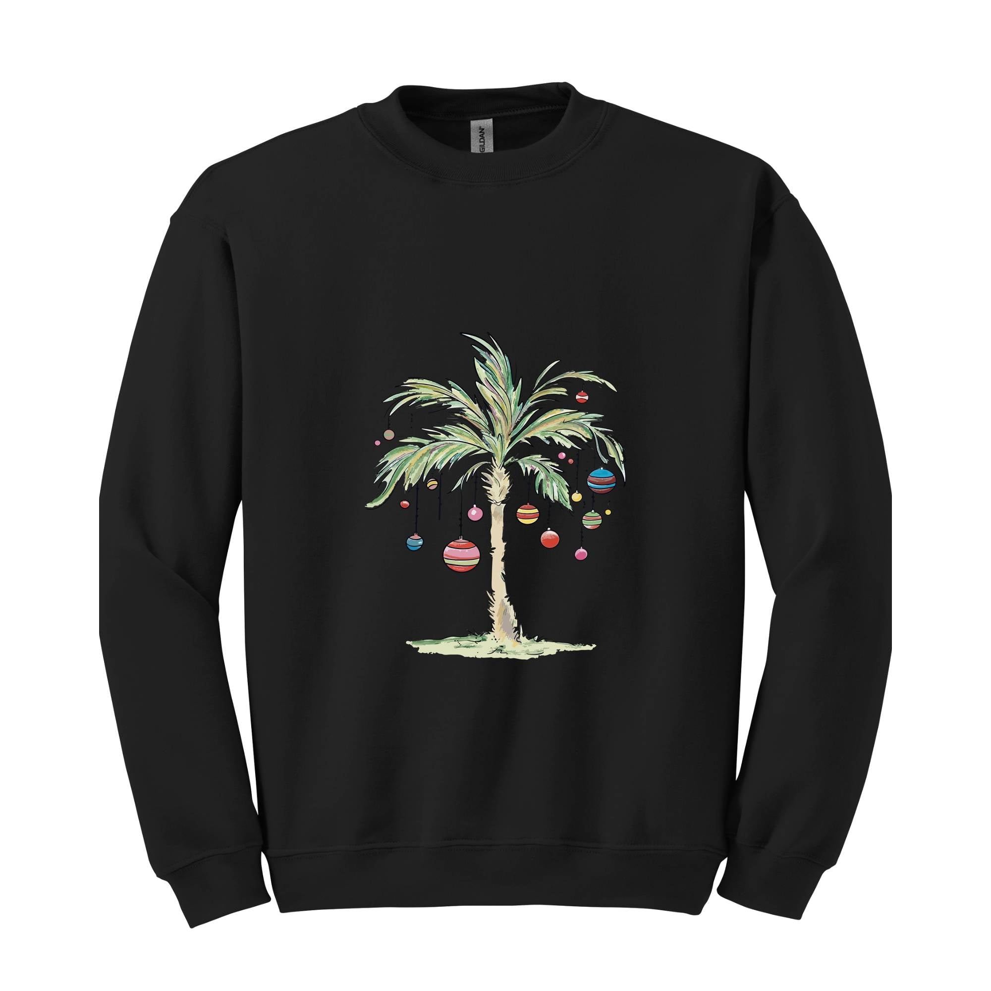 Christmas Palm Tree Sweatshirt, Tropical Christmas Sweatshirt, Aloha Christmas Sweater, Holiday Beach Sweatshirt