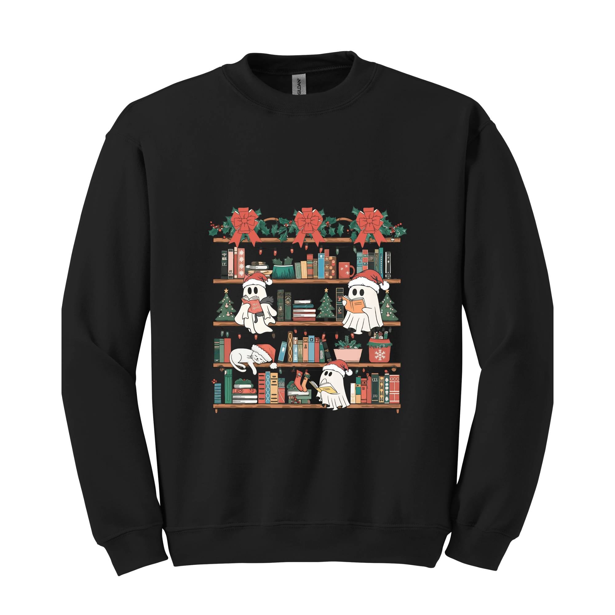 All Booked For Christmas Sweatshirt, Christmas Gifts For Librarian, Christmas Book Tree Sweatshirt