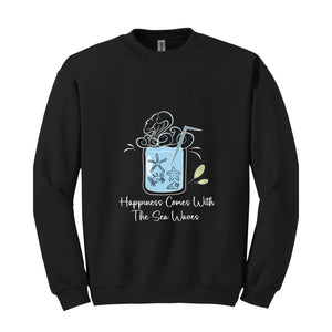 Happiness Comes With the Sea Waves Sweater, Happy Day Sweater, Summer Day Sweater, Waves Sea Sweatshirt, Juice Sea With Straw