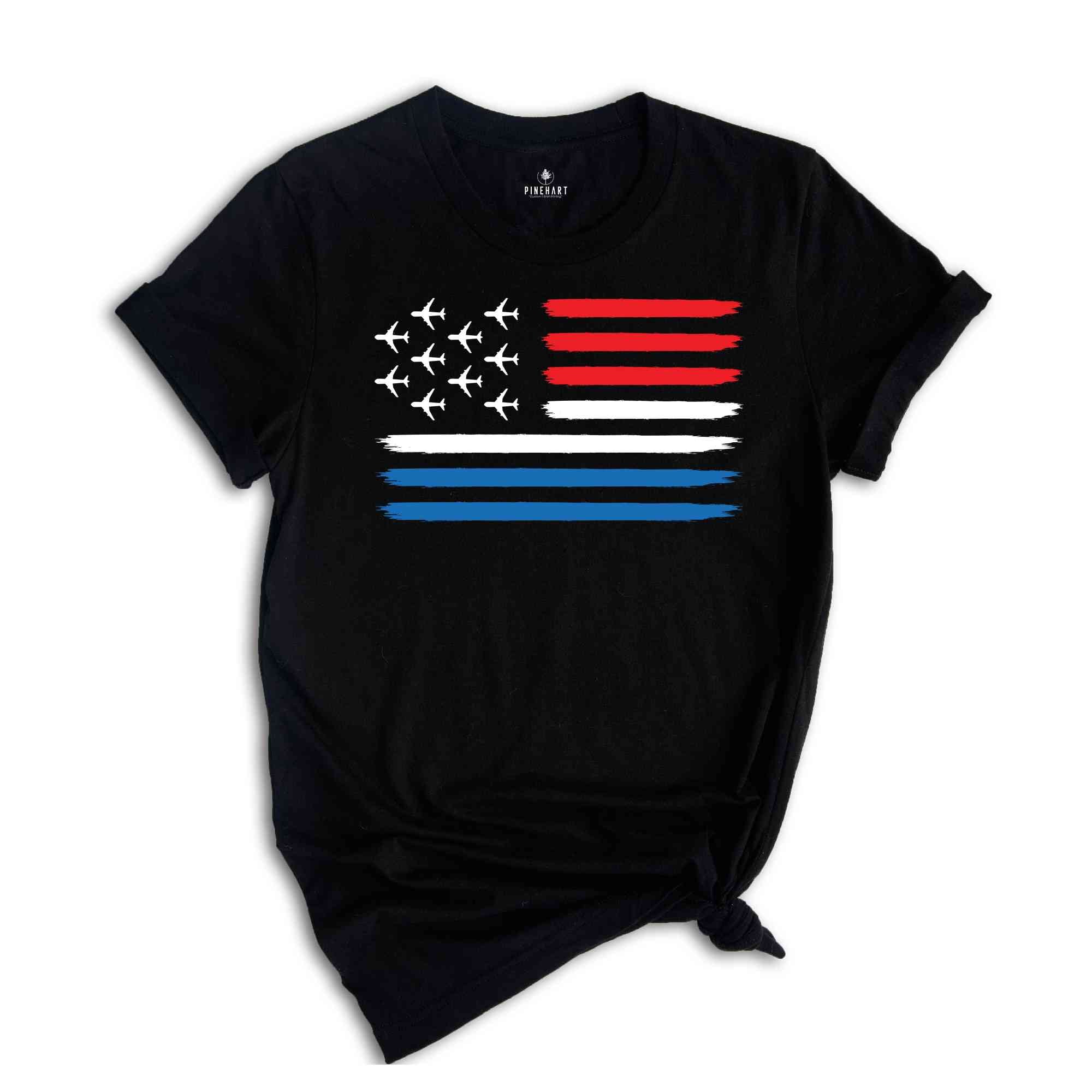 American Flag Shirt, Red White Blue Airplanes Shirt, Airplanes Shirt, 4th Of July Shirt, July 4th Independence Day Shirt, America Shirt