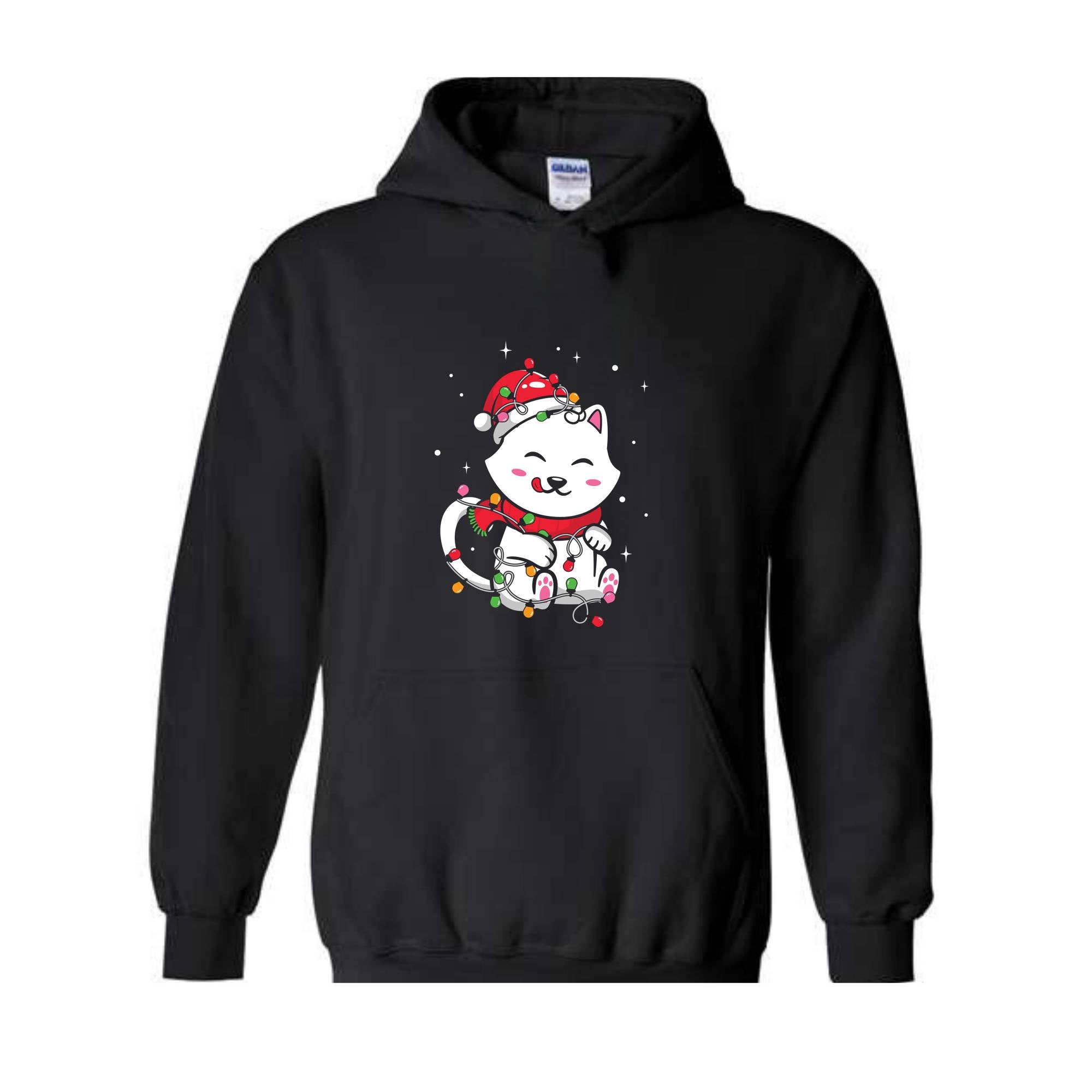 Christmas Lights Cat Sweatshirt, Christmas Cat Mom, Cat Lover Sweatshirt, Meowy Christmas Sweater, Santa Cat Hoodie