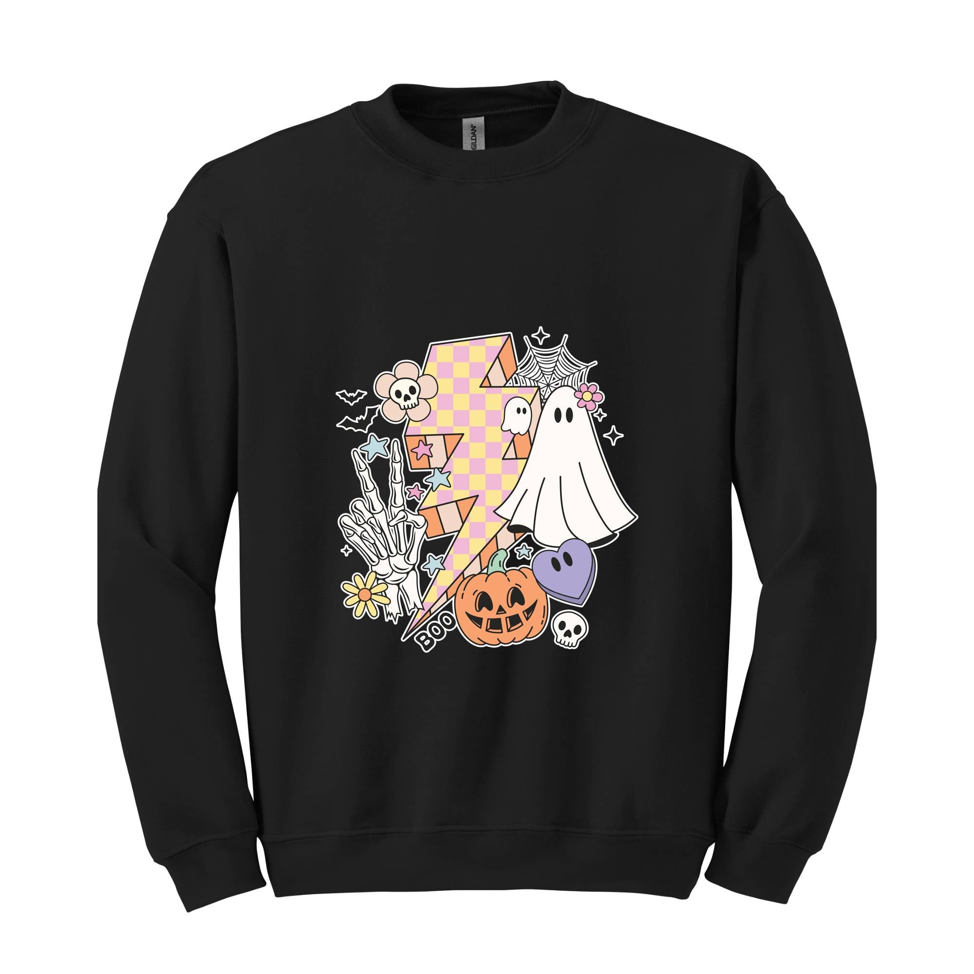 Retro Halloween Sweatshirt, Cute Halloween Sweater, Halloween Gift, Ghost Sweatshirt, Boo Sweatshirt, Halloween Crewneck, Pumpkin Shirt