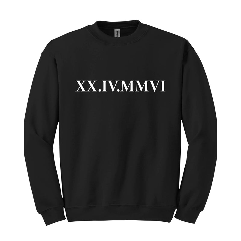 Roman Numeral Custom Sweatshirt, Custom Anniversary Date Couple Sweatshirt, Custom Initials With Heart Sleeve Sweatshirt