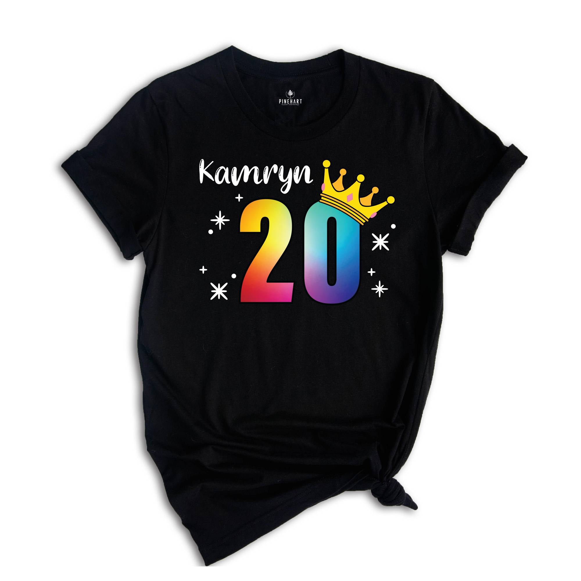 Personalized Names 20 Birthday Shirt, Crown 20th Birthday Shirt, Rainbow Birthday Shirt, Birthday Party Shirt, Toddler Birthday Shirt