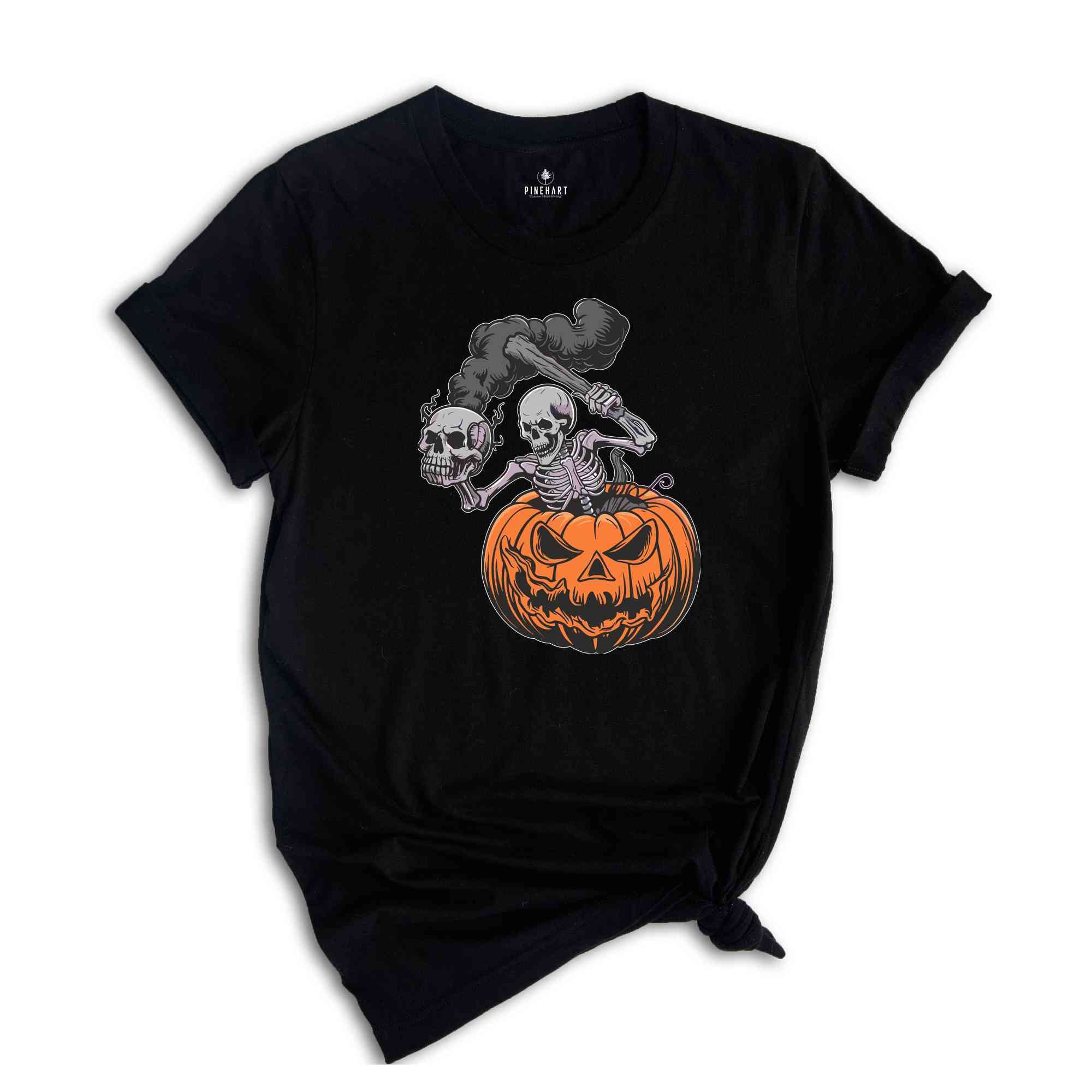 Skeleton Pumpkin Halloween Shirt, Skeleton Skull Smoke Shirt, Ghost Shirt, Spooky Season, Skull Lover Shirt, Halloween Party Shirt