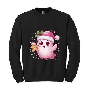 Christmas Cute Cookie Ghost Sweatshirt, Christmas Ghost Shirt, Gingerbread Ghost Sweatshirt