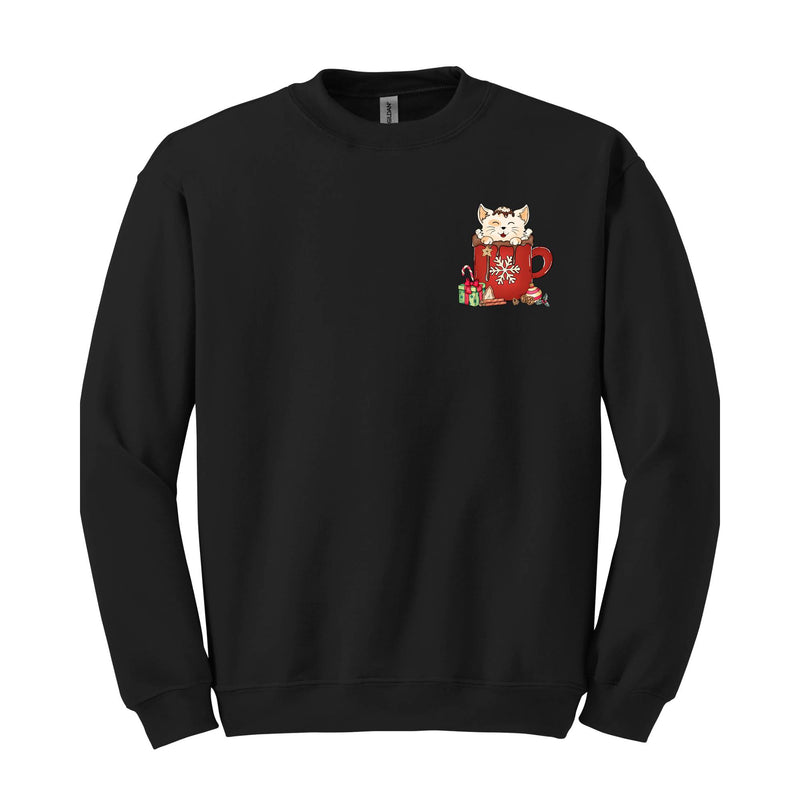 Cat Christmas Chocolate Coffee Sweatshirt, Cat Christmas Sweatshirt, Cute Cat Christmas, Cat Lover Sweater, Xmas Cat Sweatshirt