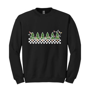 Christmas Tree Sweatshirt, Checkered Trees Sweat, Santa Christmas Tee