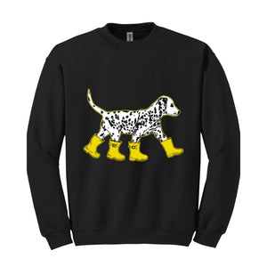 Dog in Boots Sweatshirt, Cute Dalmation Dog Hoodie, Dog Lover Hoodie, Winter Dog Sweater, Dalmation Dog Hoodie, Dog Lover Hoodie