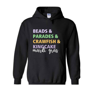 Beads Parades Crawfish Kingcake Mardi Grags Sweatshirt, Trendy Mardi Gras Carnival Hoodie, Funny Shenanigans Hoodie, Cute Parade Hoodie