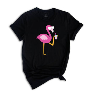 Flamingo With Drink Shirt, Summertime Shirt, Flamingo Lover, Vacation Shirt, Flamingo Shirt, Women's Shirt, Beach Shirt, Girls Trip Shirt