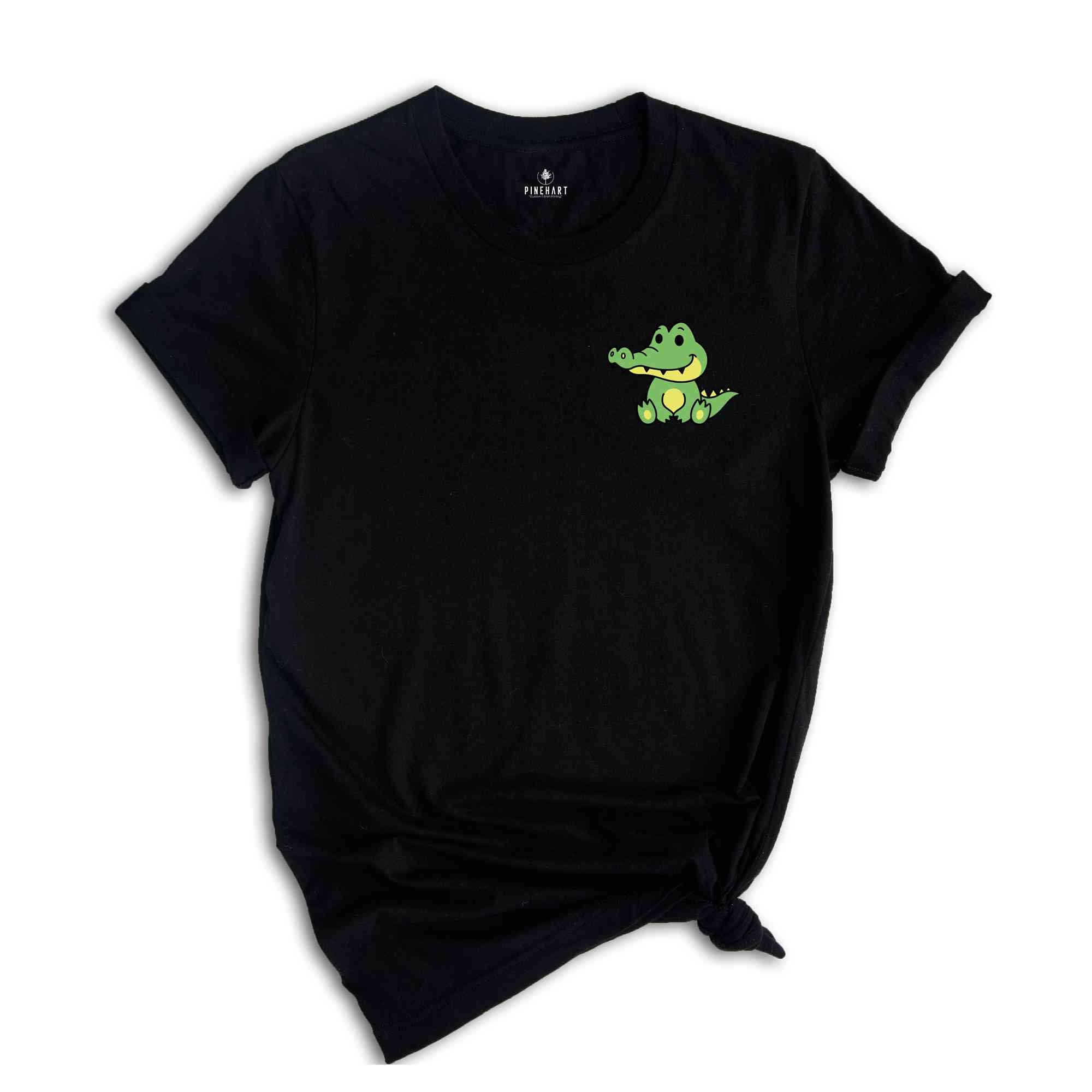 Cute Pocket Crocodile T-Shirt, Lovely Crocodile Shirt, Cute Pocket Animal T-Shirt, Sitting Crocodile Shirt