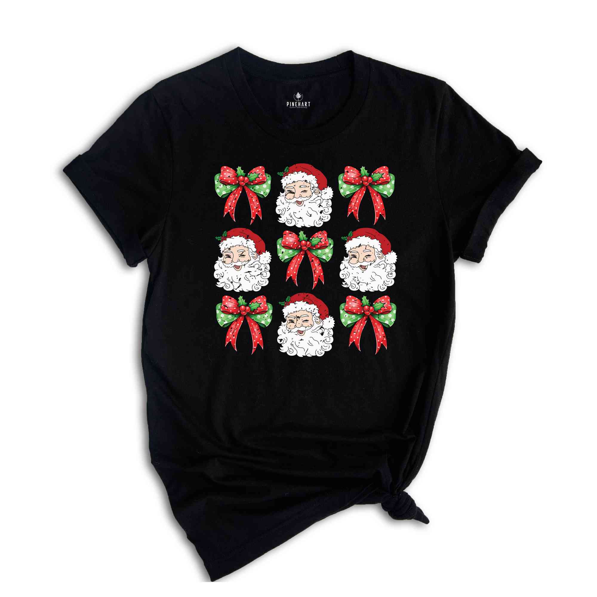 Coquette Christmas Bow Shirt, Santa Face Shirt, Candy Cane Shirt, Cute Christmas Shirt, Christmas Gift, Santa Shirt, Xmas Shirt