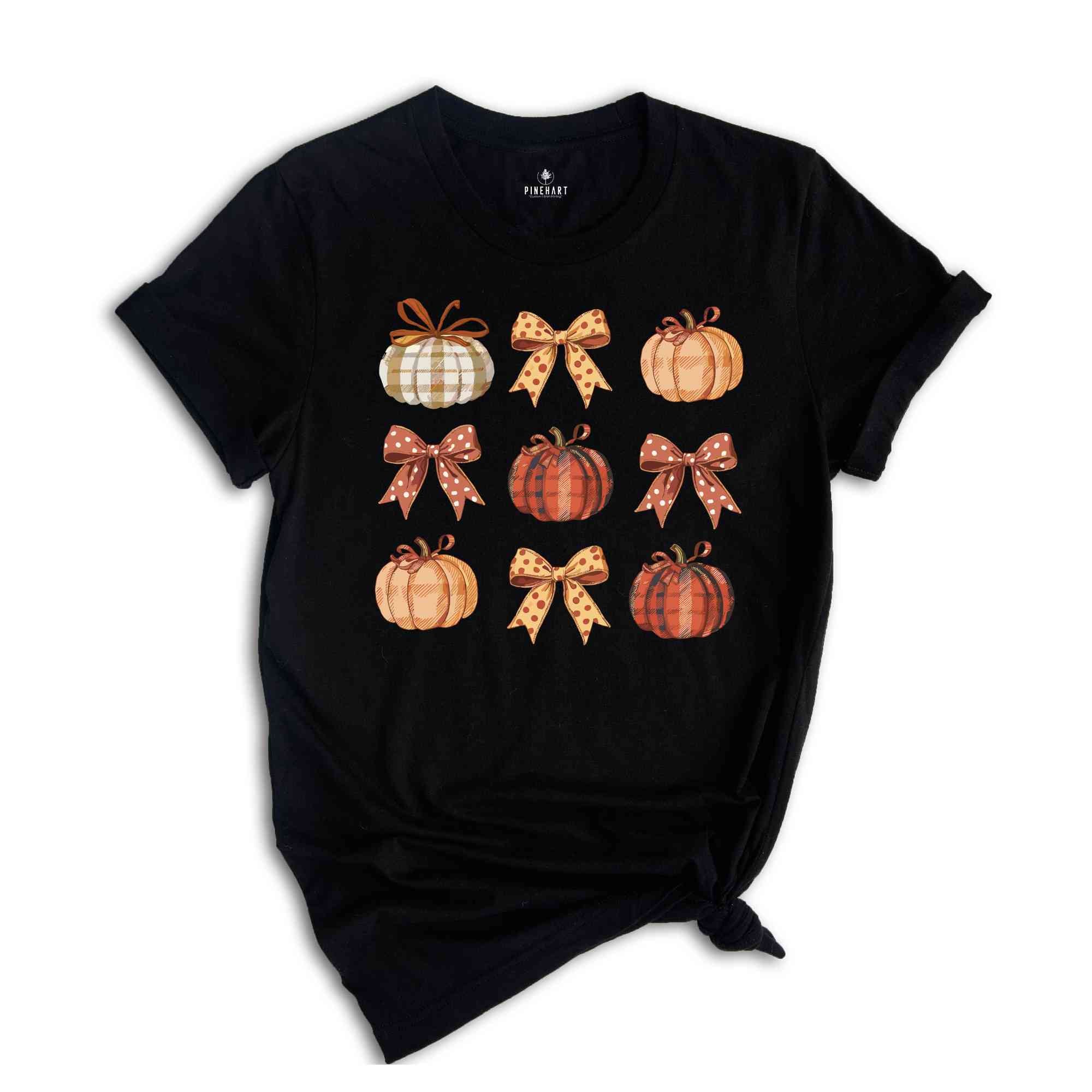 Retro Fall Pumpkin Bow Shirt, Fall Coquette Bow shirt, Autumn Pumpkin Tee, Fall T-Shirt , Autumn Bow Shirts