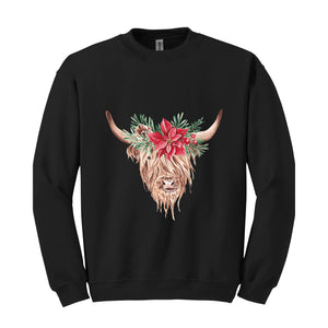 Christmas Highland Cow Sweatshirt, Cute Christmas Sweater, Cow Lover Shirt, Farmer Sweatshirt, Farm Life Shirt, Farm Christmas Shirt