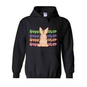 Happy Easter Leopard Print Bunny Hoodie, Easter Bunny Hoodie, Cute Bunny Cheetah Print Sweater, Easter Hoodie