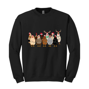 Сute Christmas Chickens Sweatshirt, Christmas Farm Animals Sweat, Chicken Sweater, Christmas Holiday Gifts