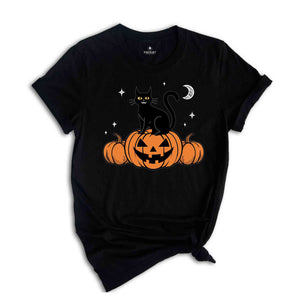 Black Cat on Pumpkin Shirt, Halloween Shirt, Fall Shirts, Spooky Season Shirt, Halloween Shirt, Black Cat Shirt