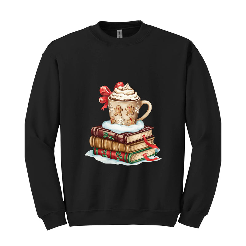 Christmas Book and Coffee Sweatshirt, Christmas Teacher Sweater, Bookish Sweater, Coquette Book Christmas Hoodie