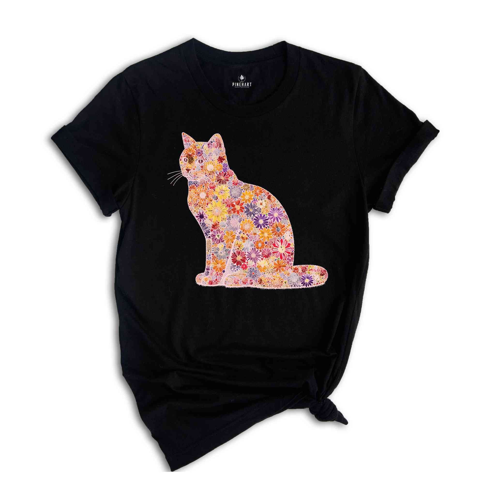 Cat Mom Shirt, Floral Cat Shirt, Floral Cat Tee, Cat Lover Shirt, Animal Lover Tee, Cat Lovers Shirt, Flowers Shirt