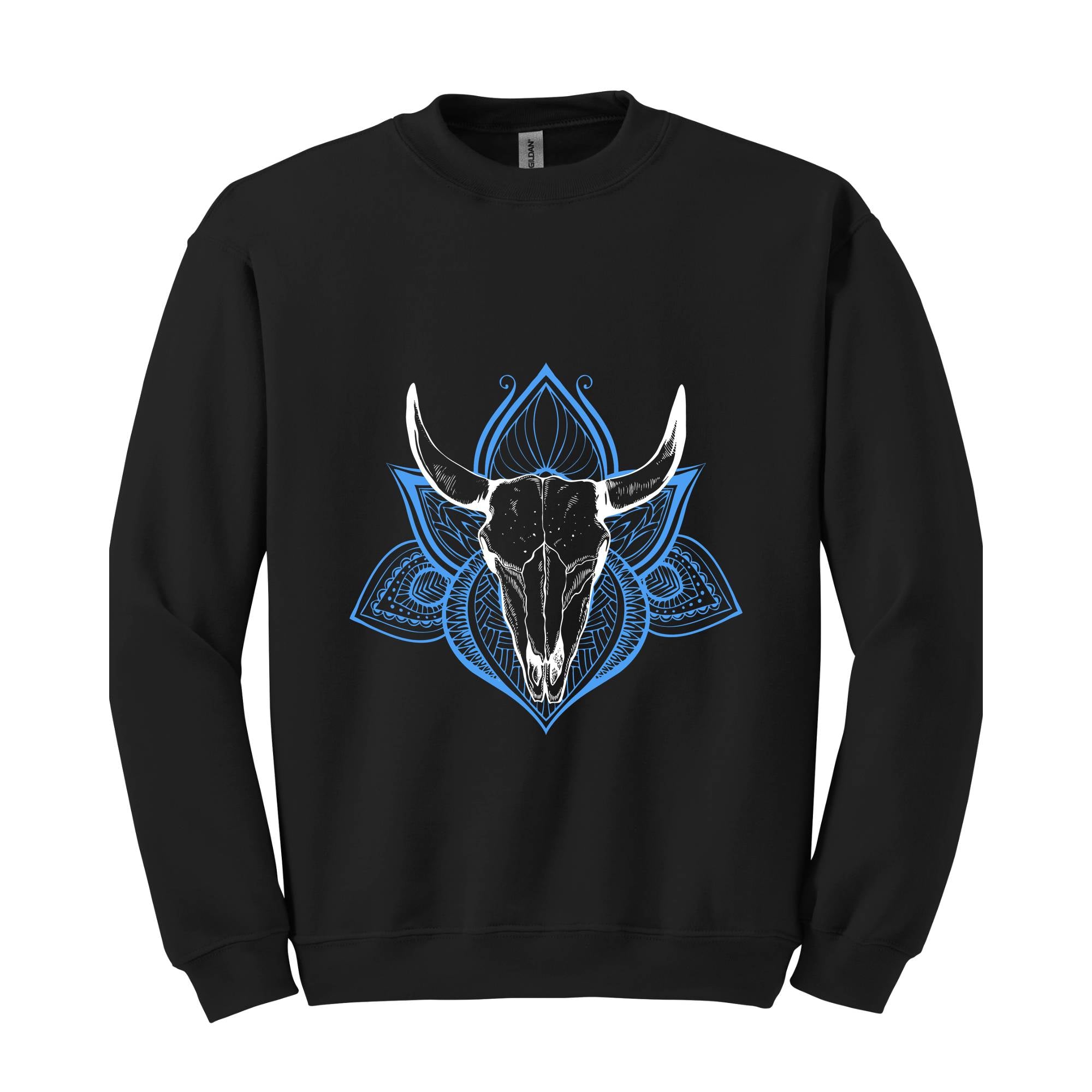 Boho Bull Skull Sweatshirt, Women's Country Sweatshirt, Wallen Sweatshirt, Cowboy Rodeo Sweater, Cowgirl Sweatshirt