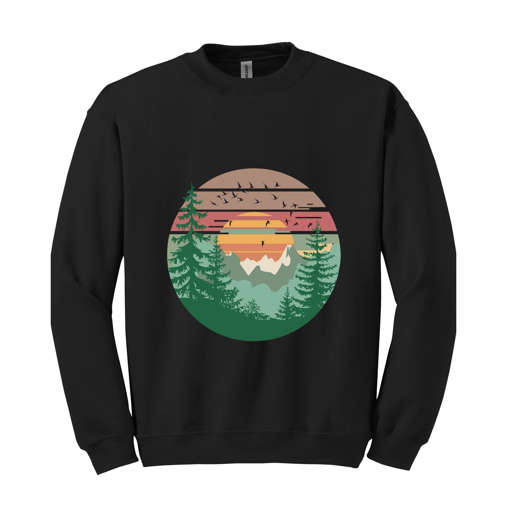 Pine Trees Sunset Sweatshirt, Adventure Hoodie, Nature Lover Gift, Camping Hoodie, Forest Hoodie, Retro Forest Hoodie, Nature Hoodie