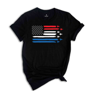 Red White Blue Air Force Flyover 4th July Printing T-shirt, 4th Of July Shirt, American Flag Tote Bag, Patriotic Family Gift