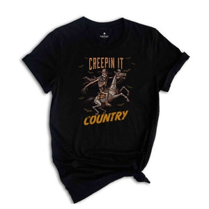 Creepin It Country Shirt, Halloween Skeleton Shirt, Funny Halloween Shirt, Western Halloween Shirt, Spooky Season Shirt, Cowboy Shirt