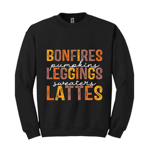 Bonfires Pumpkins Leggings Sweaters Lattes Sweatshirt, Thanksgiving Sweatshirt, Fall Autumn Sweater, Thanksgiving Gifts