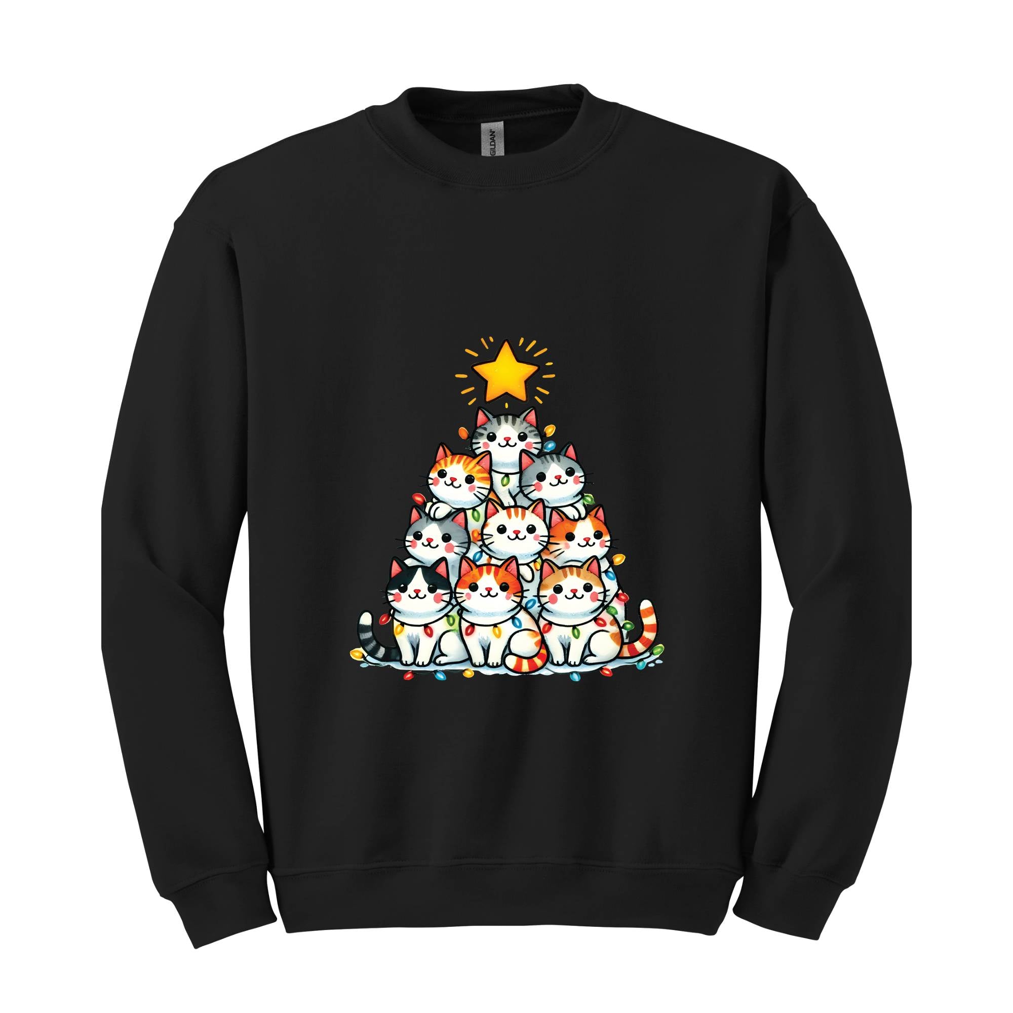 Christmas Cat Tree Sweatshirt, Christmas Cats Sweatshirt, Meow Christmas Sweatshirt, Cat Lover Gift, Holiday Sweatshirt, Christmas Sweater