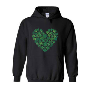 St. Patrick's Heart Sweatshirt, Shamrock Heart Hoodie, Lucky Shamrock Hoodie, Saint Patrick's Gift, Lucky Four Leaf Hoodie, Clover Hoodie