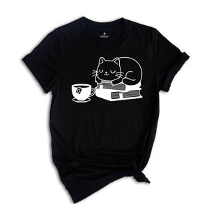 Books and Cat and Coffee Shirt, Cat Shirt, Cute Reading Shirt, Books Shirt, Cute Cat Shirt, Reading Shirt, Cat and Book Lover Gift Shirt