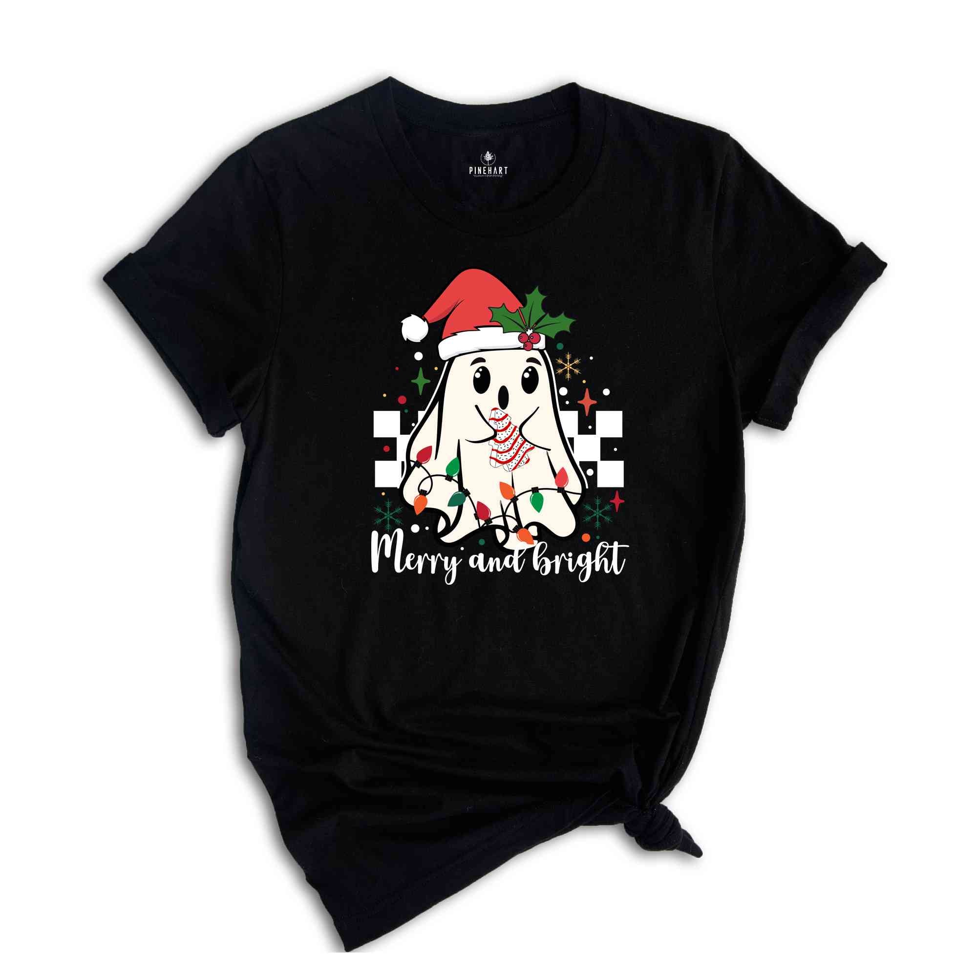 Cute Ghost Merry And Bright Shirt, Christmas Ghost Shirt, Christmas Lights Shirt, Christmas Gift, Boo Ghost Shirt, Happy Christmas Shirt