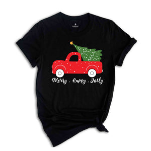 Merry Happy Jolly Shirt, Christmas Tree Shirt, Christmas Shirt, Winter Shirt, Christmas Gift, Cozy Christmas Shirt, Holiday Shirt, Truck Tee