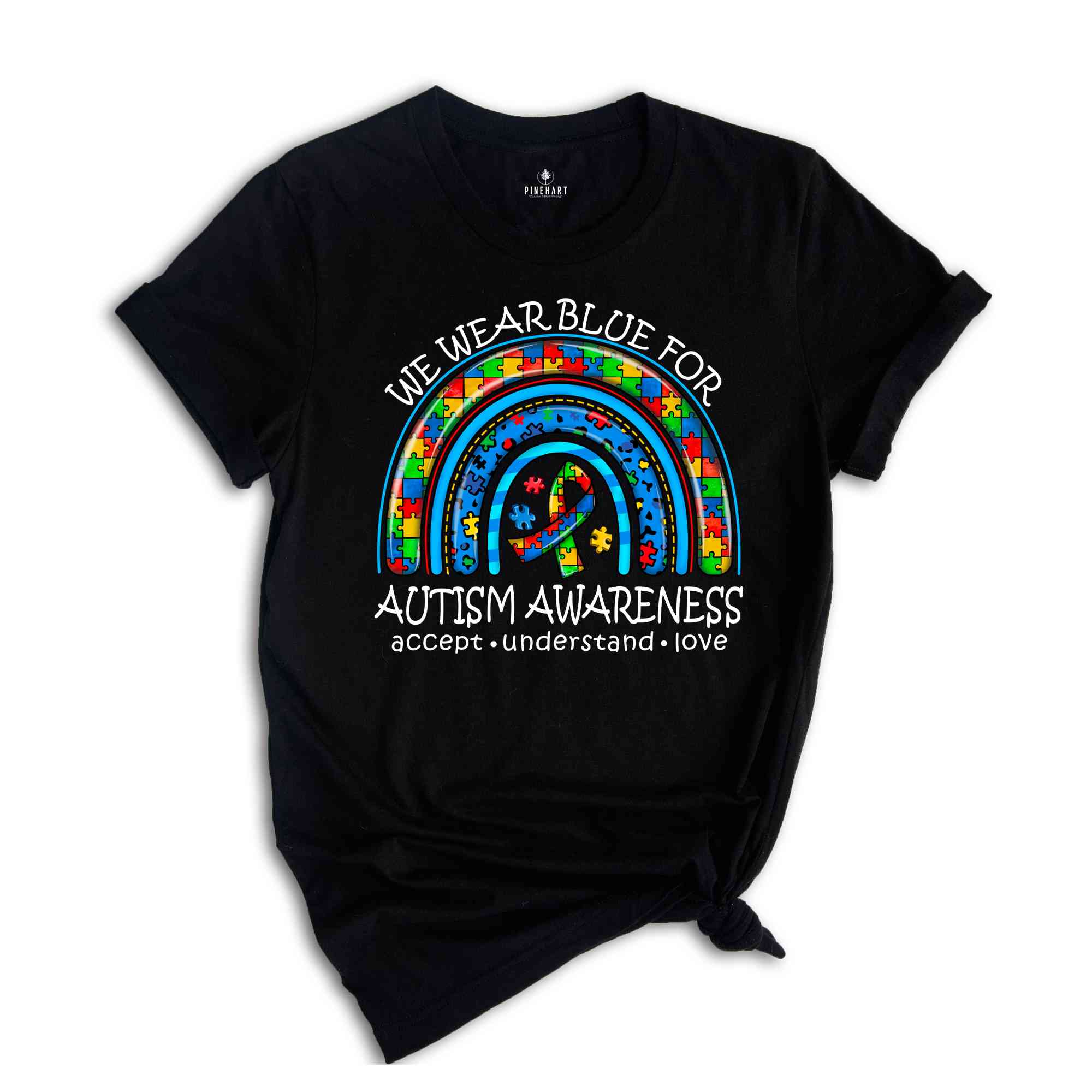 We Wear Blue For Autism Awareness Shirt, Autism Acceptence Shirt, Autism Awareness Shirt, ADHD Shirt, Rainbow Shirt, Puzzle Piece Shirt