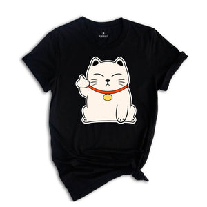 Maneki Neko Cat Middle Finger For You T-shirt, Japanese Cat Shirt, Cute Kawaii Lucky Cat Gift, Wish Me Luck, Funny Cat Gift, Lucky Cat Shirt